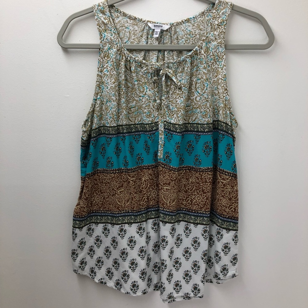 Sonoma Soft Floral Print Boho Sleeveless Top Womens Size PM